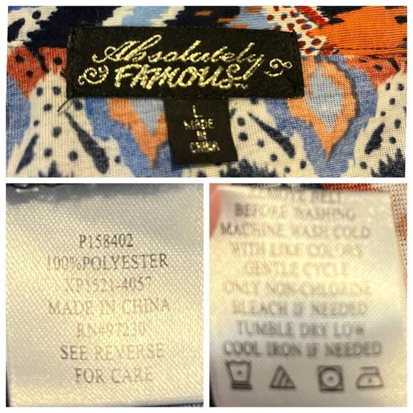 Absolutely Famous Popover Top Split Neck Tab Sleeves Blue Women’s Size Large - Picture 10 of 11